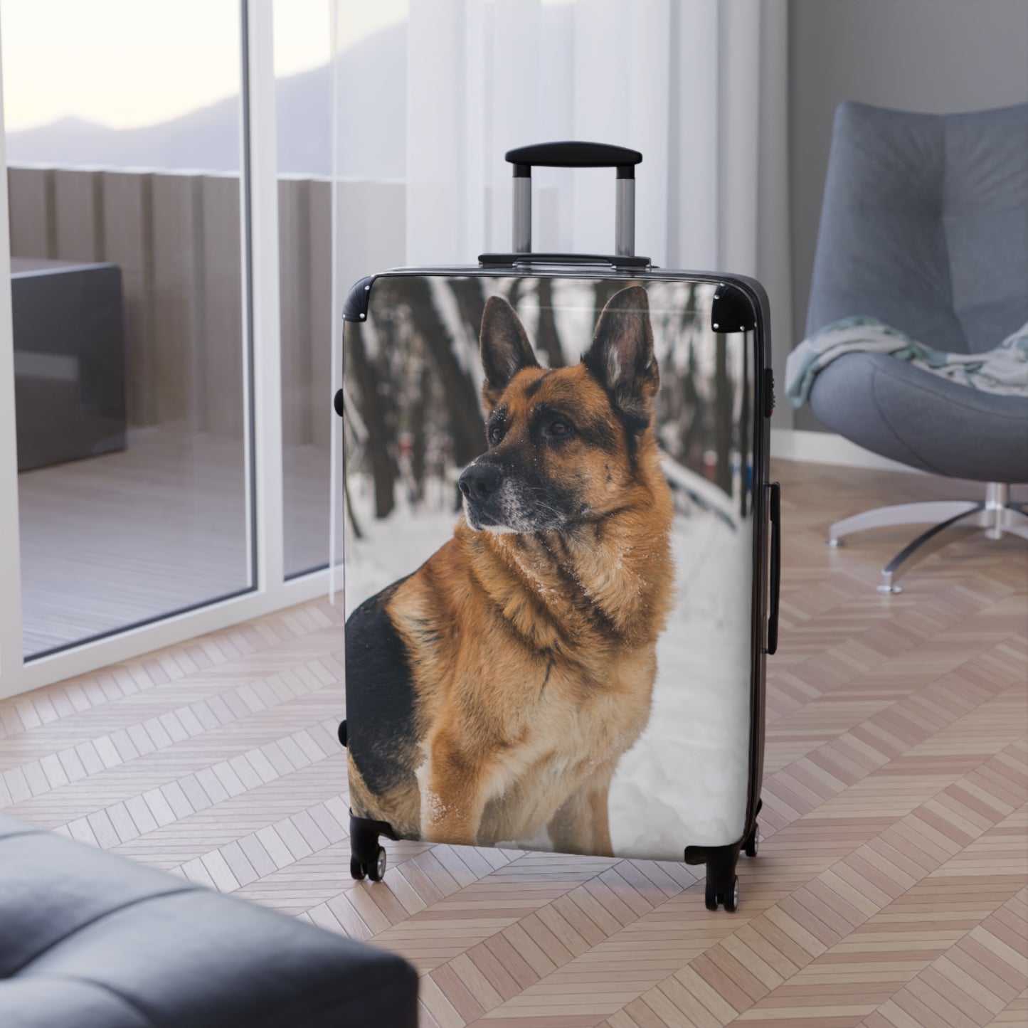 Dog Lover Suitcase Featuring a Beautiful German Shepherd Sloppily Sitting on the Snow