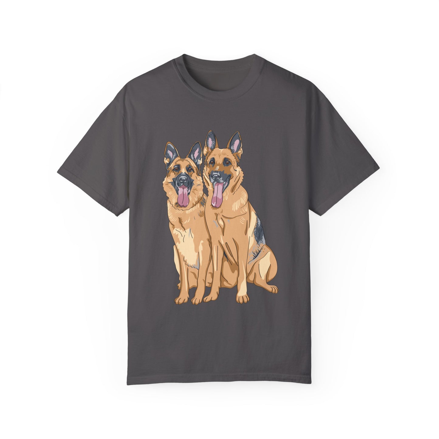 Unisex T-Shirt With Graphic of Two German Shepherds Sloppily Sitting Leaving Tongue Out