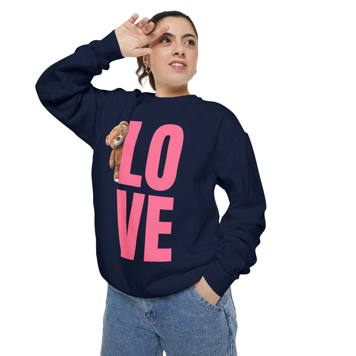 Unisex Valentine's Day Sweatshirt With Cute Brown Behind the Letter L