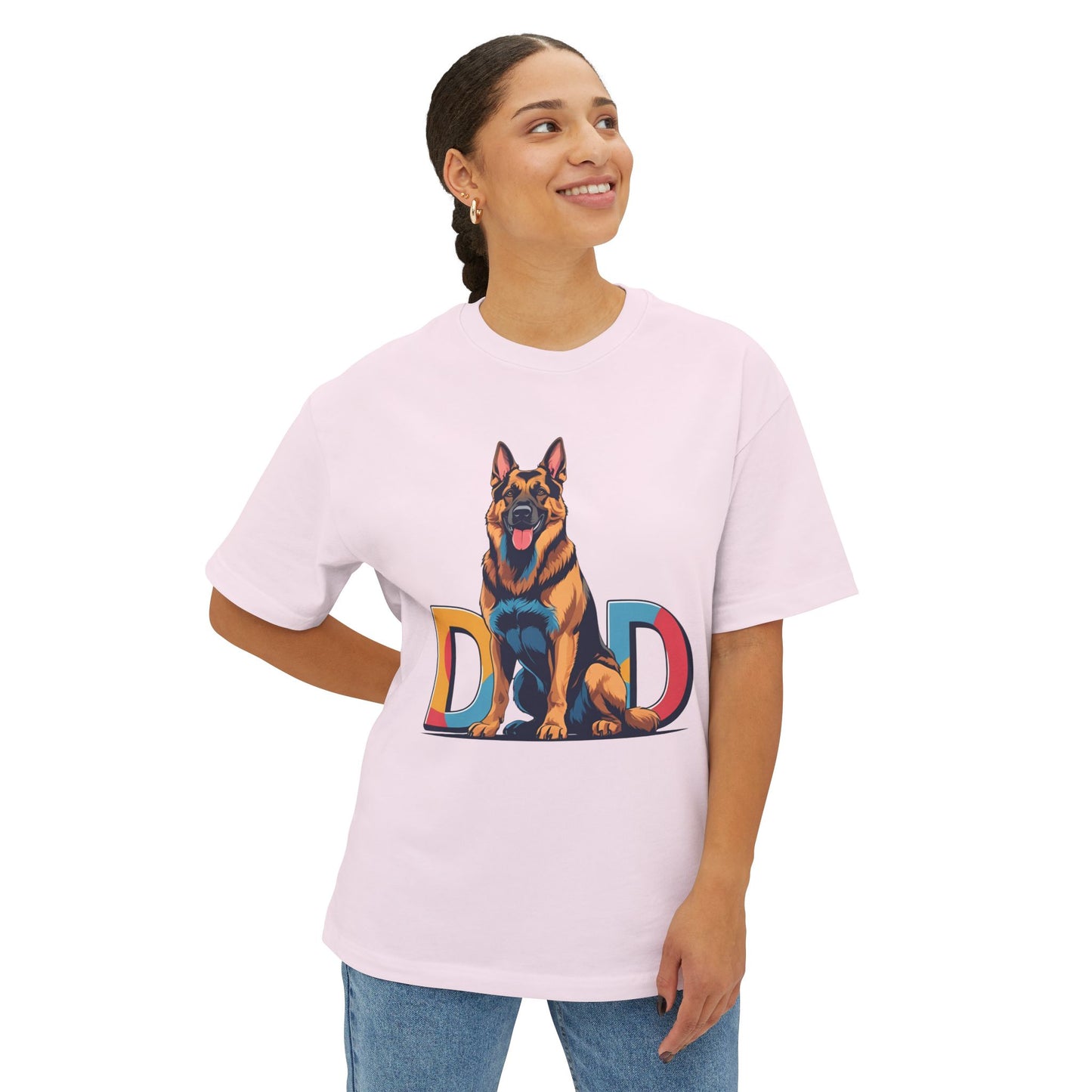 German Shepherd Dad Unisex Oversized Boxy Tee, Dog Lover Gift, Pet Portrait Shirt, Casual Streetwear, Animal Lover Apparel