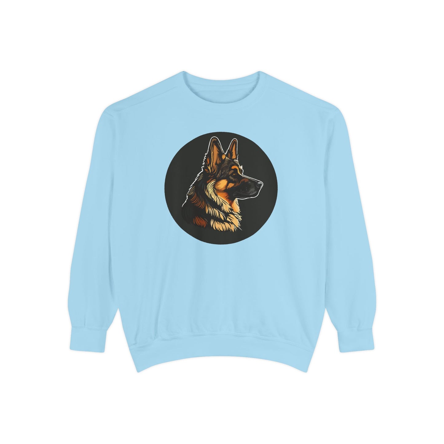 Unisex Dog Lover Sweatshirt With a Close Up Graphic of a German Shepherd Inside a Black Circle