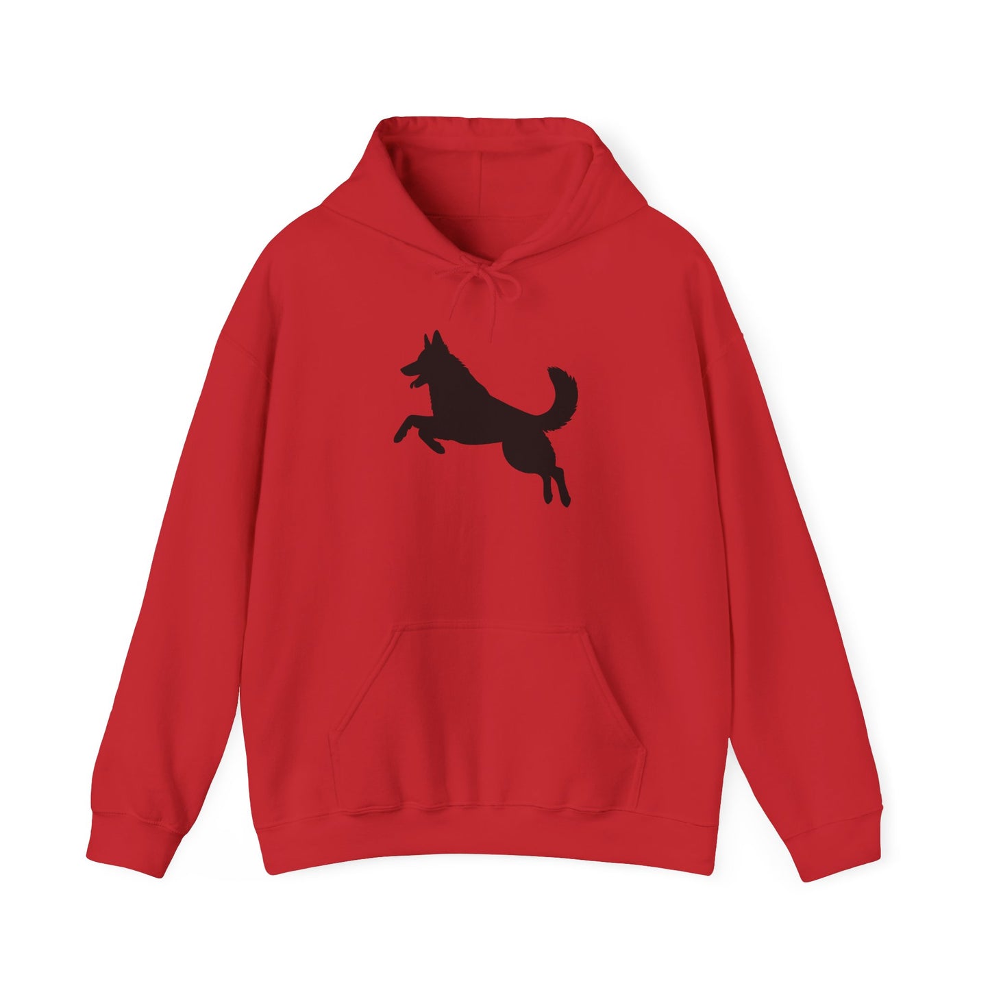 Unisex Dog Lover Hoodie With a Graphic of Solid Black German Shepherd Jumping in the Air