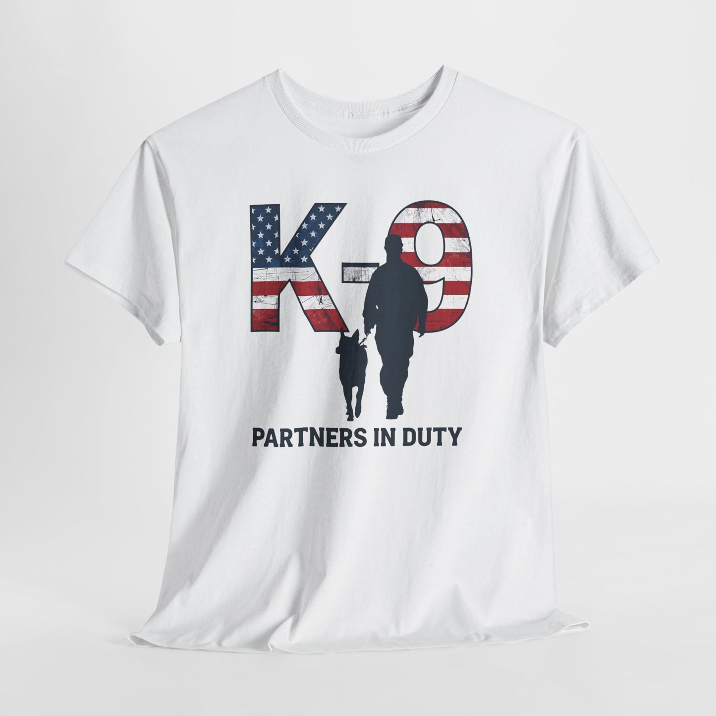 Patriotic K-9 T-Shirt - Partners in Duty Tee | Unisex Heavy Cotton Tee for Dog Lovers, Military Support, Gifts for Dog Handlers