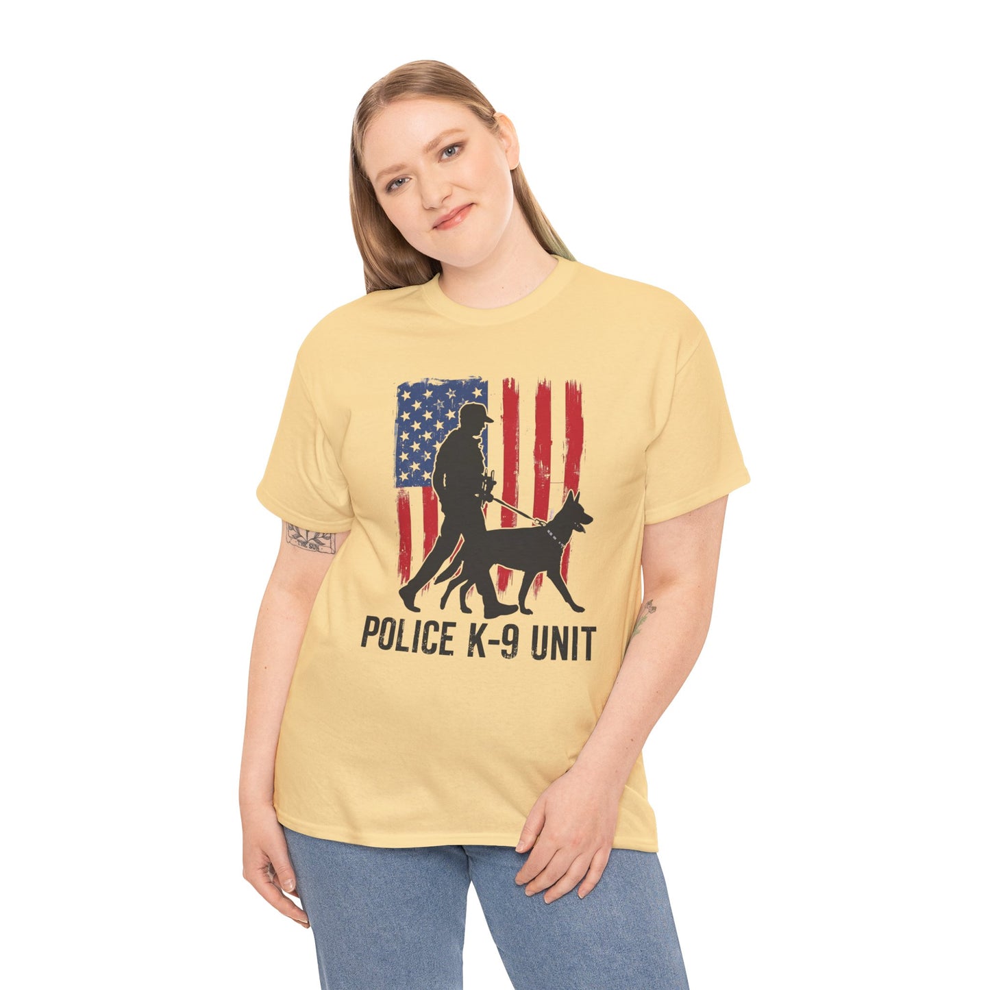 Patriotic Police K-9 Unit Heavy Cotton Tee, Unisex Cotton Shirt for Dog Lovers, Law Enforcement Apparel, Gifts for Police Officers