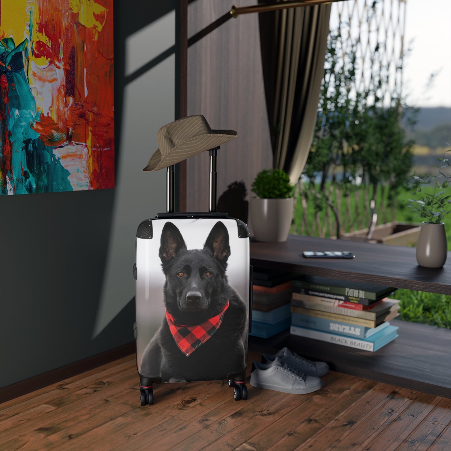Custom Pet Suitcase Featuring Working Line German Shepherd Wearing a Neckerchief