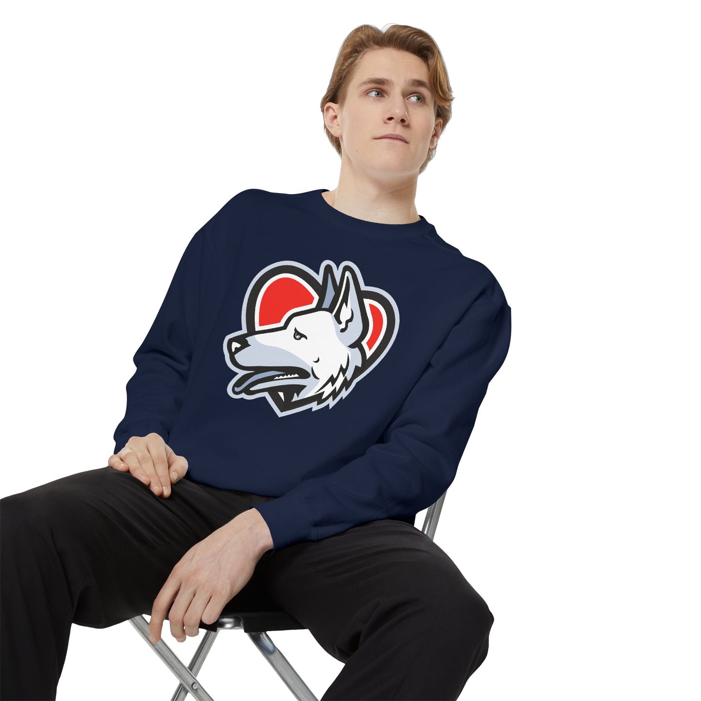 Unisex Dog Lover Sweatshirt With a Close Up Graphic of German Shepherd Placed Inside Red Heart