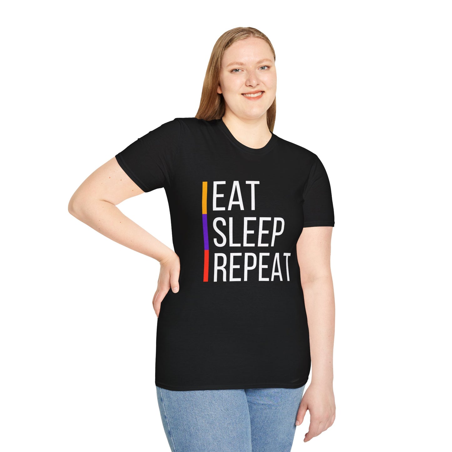 Eat Sleep Repeat Unisex Softstyle T-Shirt - Perfect for Casual Outings, Funny Gift, Relaxation Apparel, Everyday Wear, Motivational Tee
