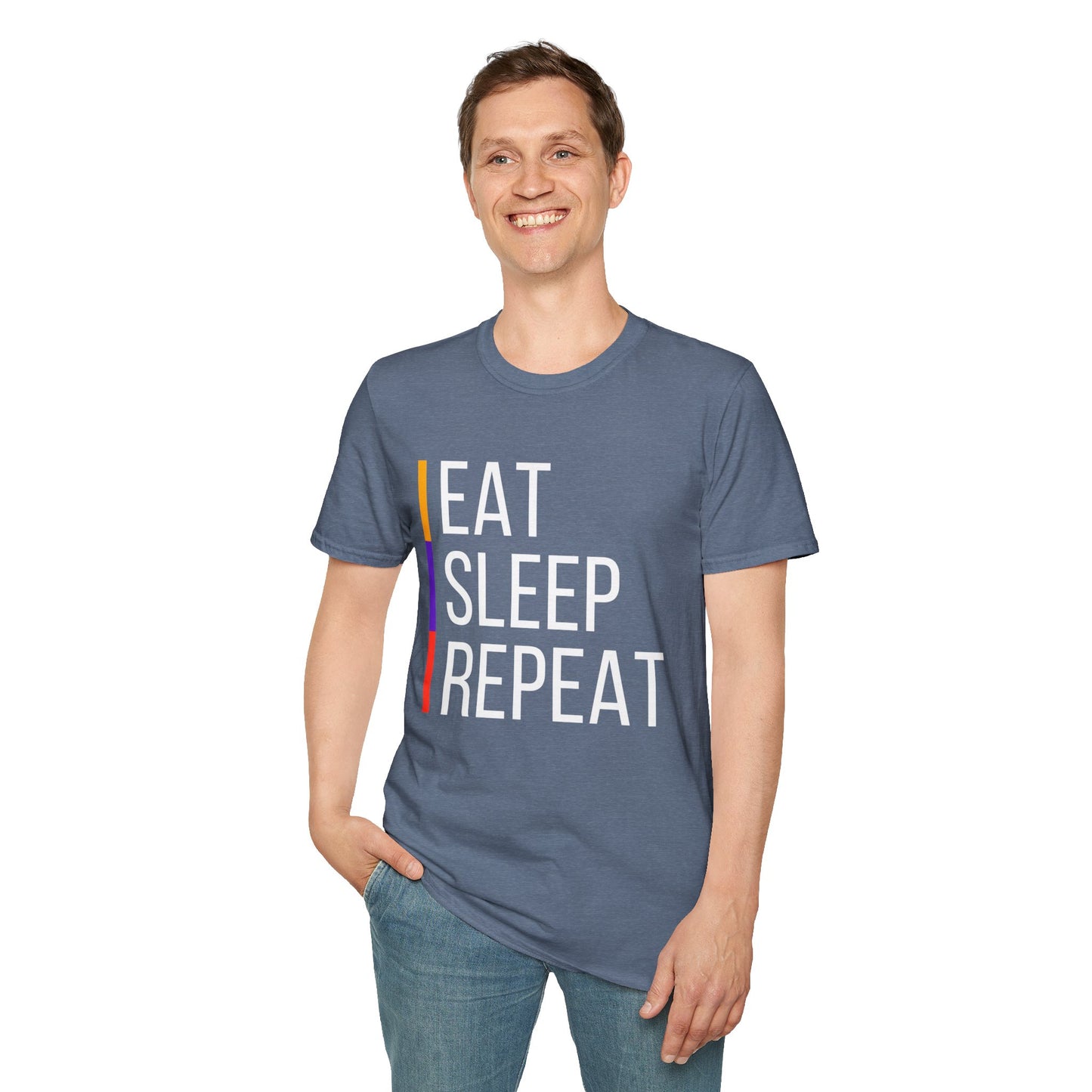Eat Sleep Repeat Unisex Softstyle T-Shirt - Perfect for Casual Outings, Funny Gift, Relaxation Apparel, Everyday Wear, Motivational Tee