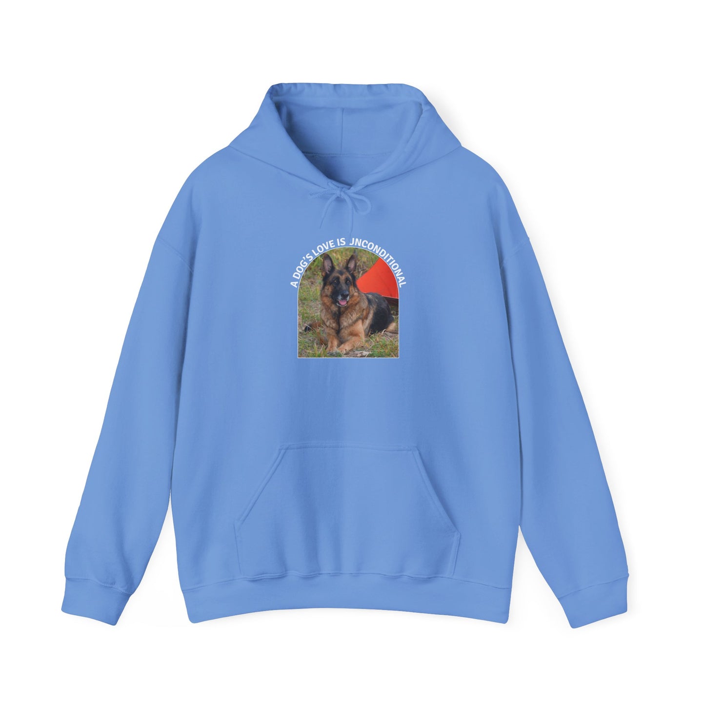 Unisex Dog Lover Hoodie With German Shepherd and Caption Dog's Love is Unconditional