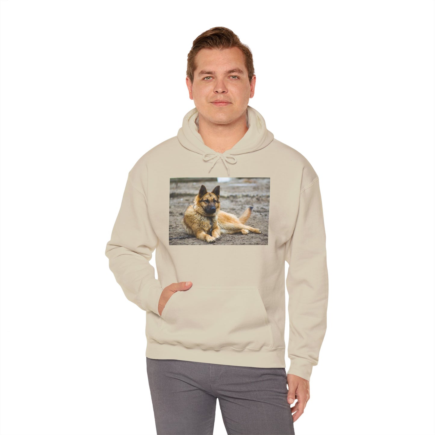 Unisex Hoodie With a Beautiful Tan German Shepherd Lying on the Ground