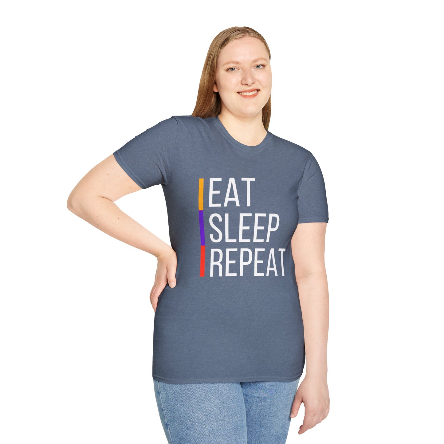 Eat Sleep Repeat Unisex Softstyle T-Shirt - Perfect for Casual Outings, Funny Gift, Relaxation Apparel, Everyday Wear, Motivational Tee