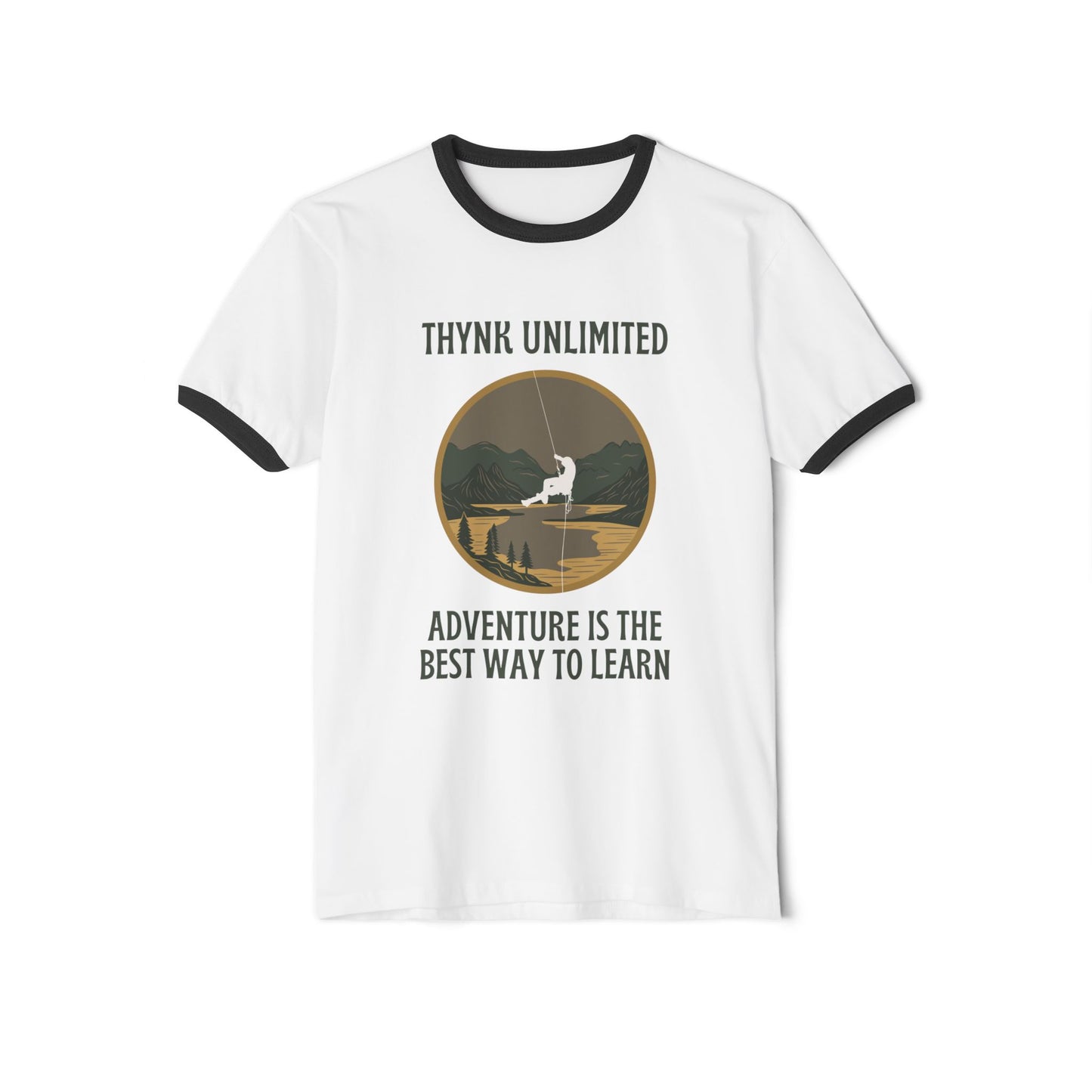 Unisex Adventure Ringer T-Shirt - Think Unlimited Casual Wear, Gift for Travelers, Nature Lovers, Unique Graphic Tee