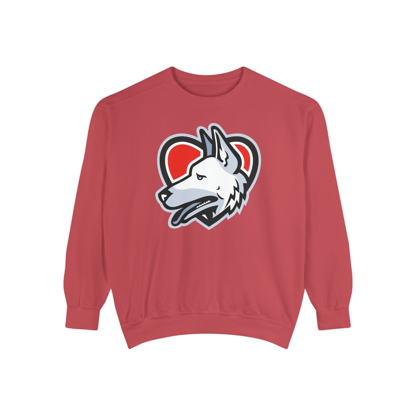 Unisex Dog Lover Sweatshirt With a Close Up Graphic of German Shepherd Placed Inside Red Heart