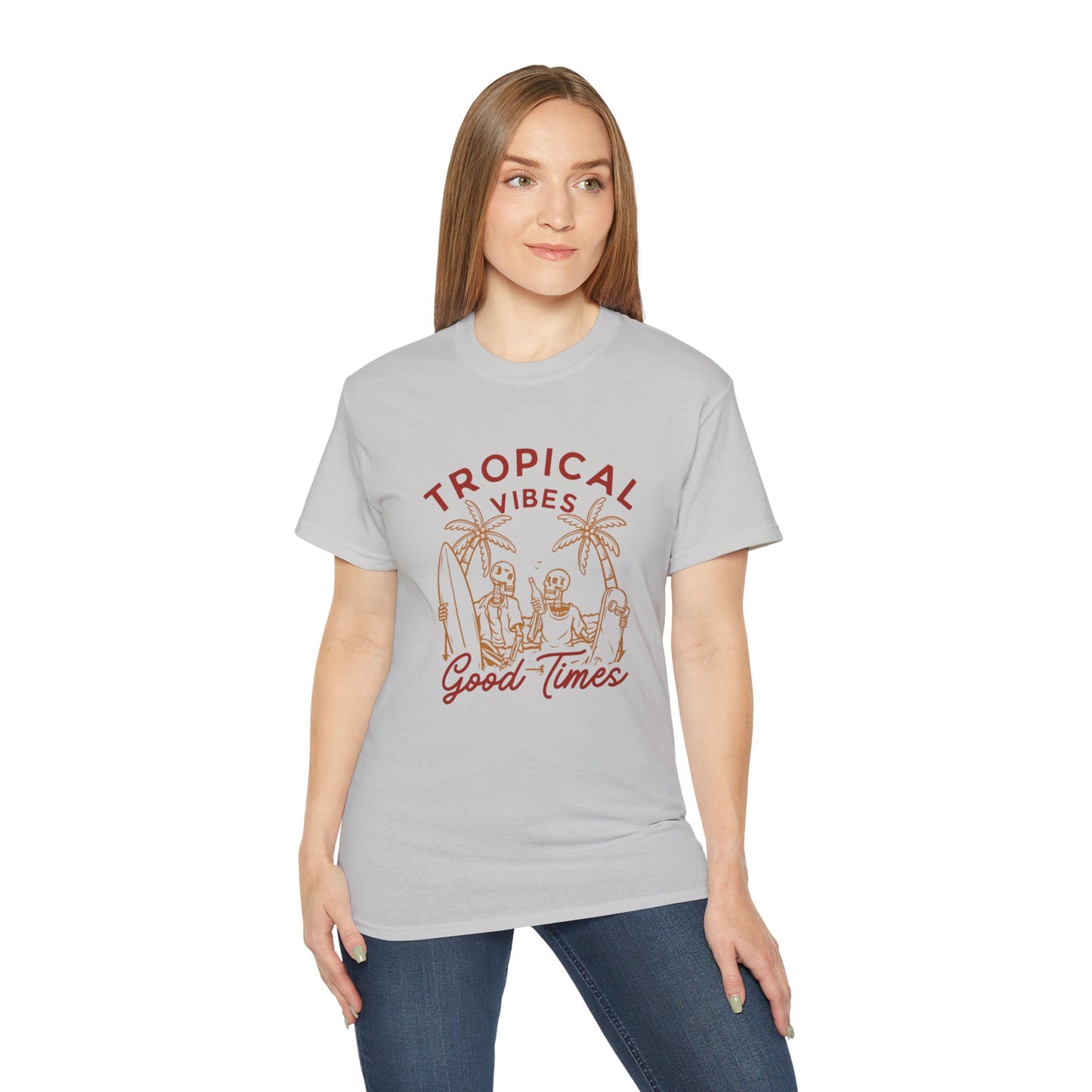 Tropical Vibes Unisex Cotton Tee, Fun Summer Shirt, Vacation Outfit, Beach Party Apparel, Good Times Graphic Tee