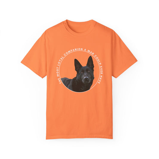 Unisex Dog Lover's T-Shirt With DDR German Shepherd and Quote The Most Loyal Companion a Man Could Ever Have