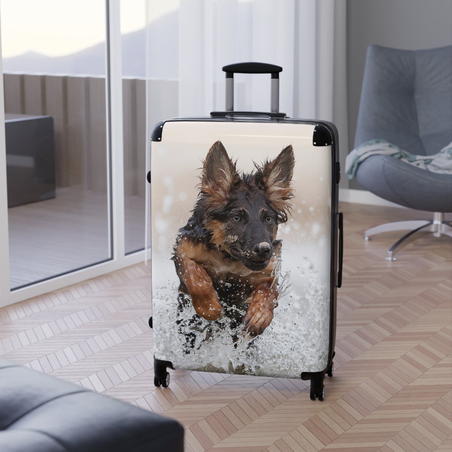 Dog Lover's Suitcase Featuring German Shepherd Jumping In The Water