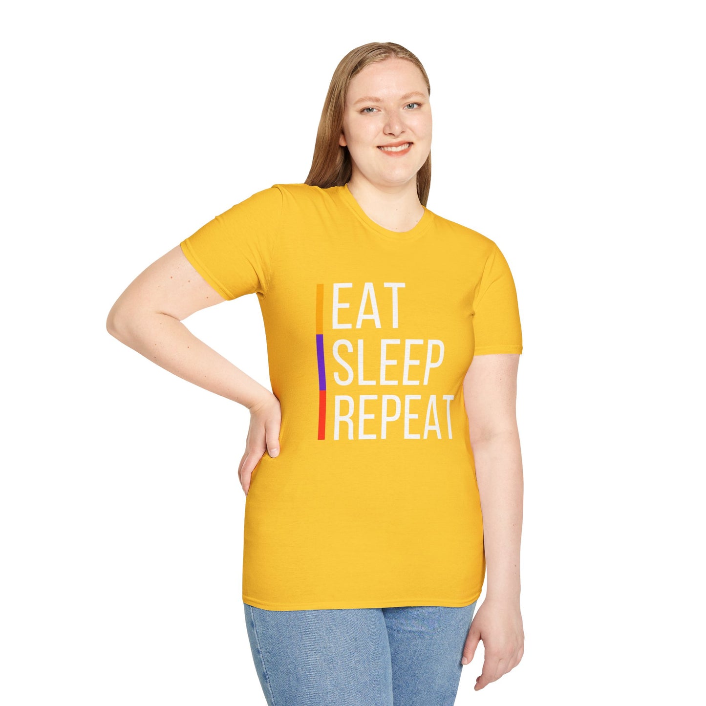 Eat Sleep Repeat Unisex Softstyle T-Shirt - Perfect for Casual Outings, Funny Gift, Relaxation Apparel, Everyday Wear, Motivational Tee