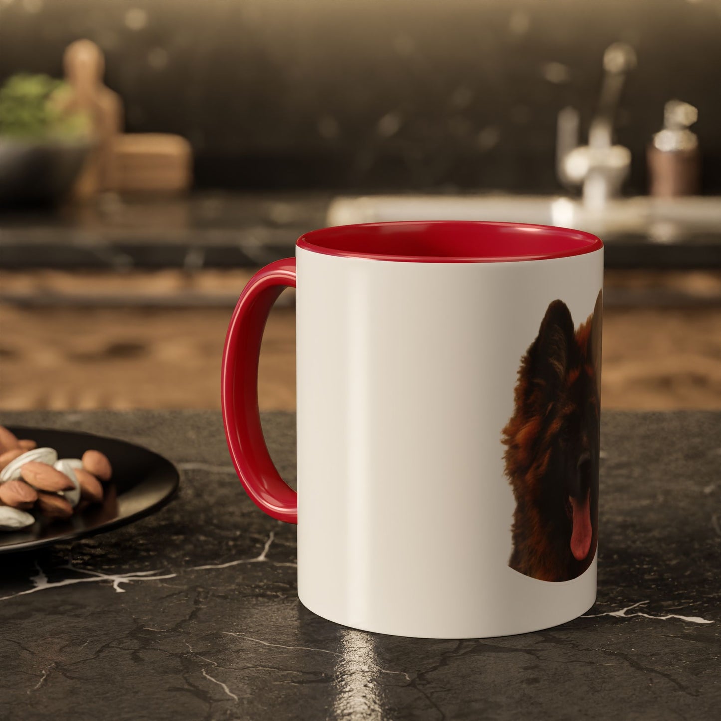 Dog Lover Mug With a Beautiful Long Coat German Shepherd Puppy Leaving Tongue Out