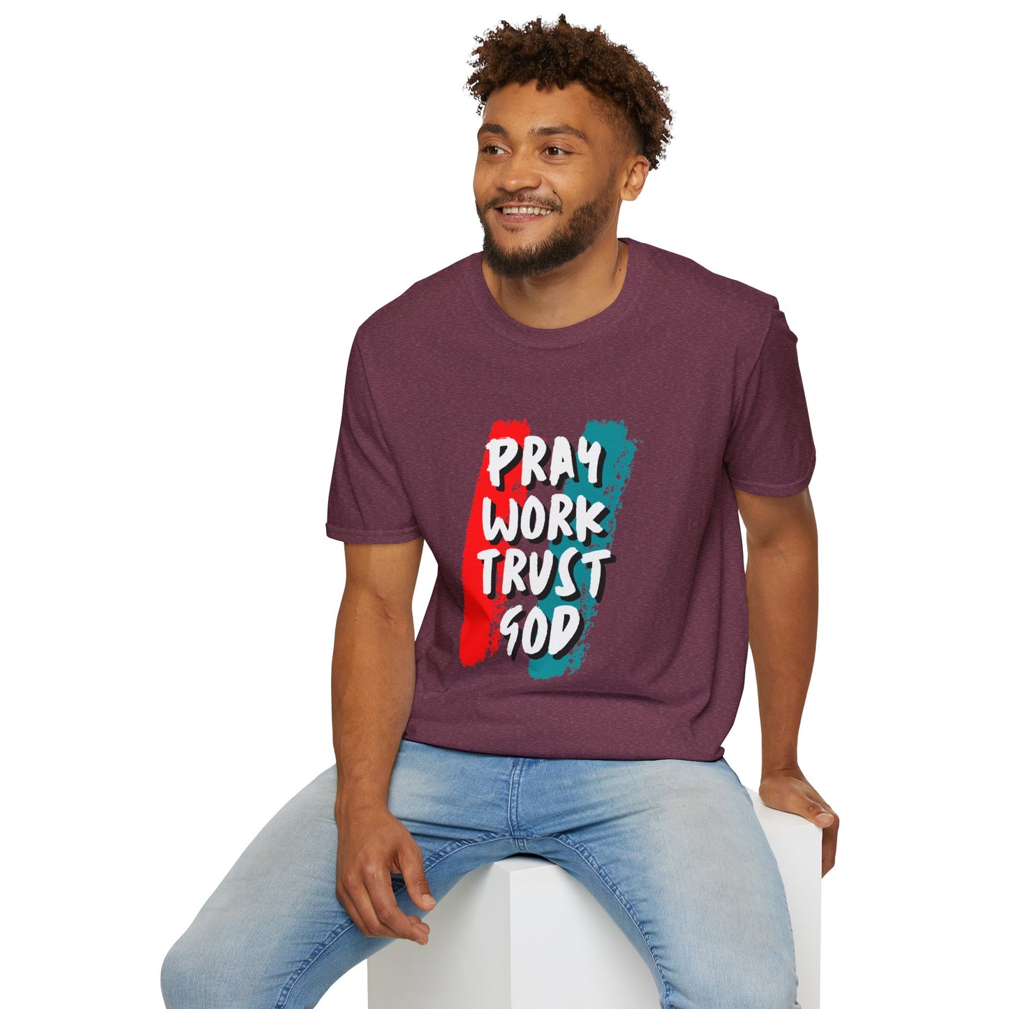 Inspiration Unisex T-Shirt - Pray, Work, Trust God, Motivational Tee, Faith-Based Apparel, Casual Wear, Gift for Believers, Christian Clothing