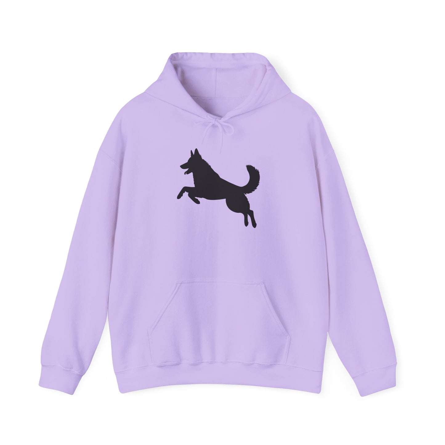 Unisex Dog Lover Hoodie With a Graphic of Solid Black German Shepherd Jumping in the Air
