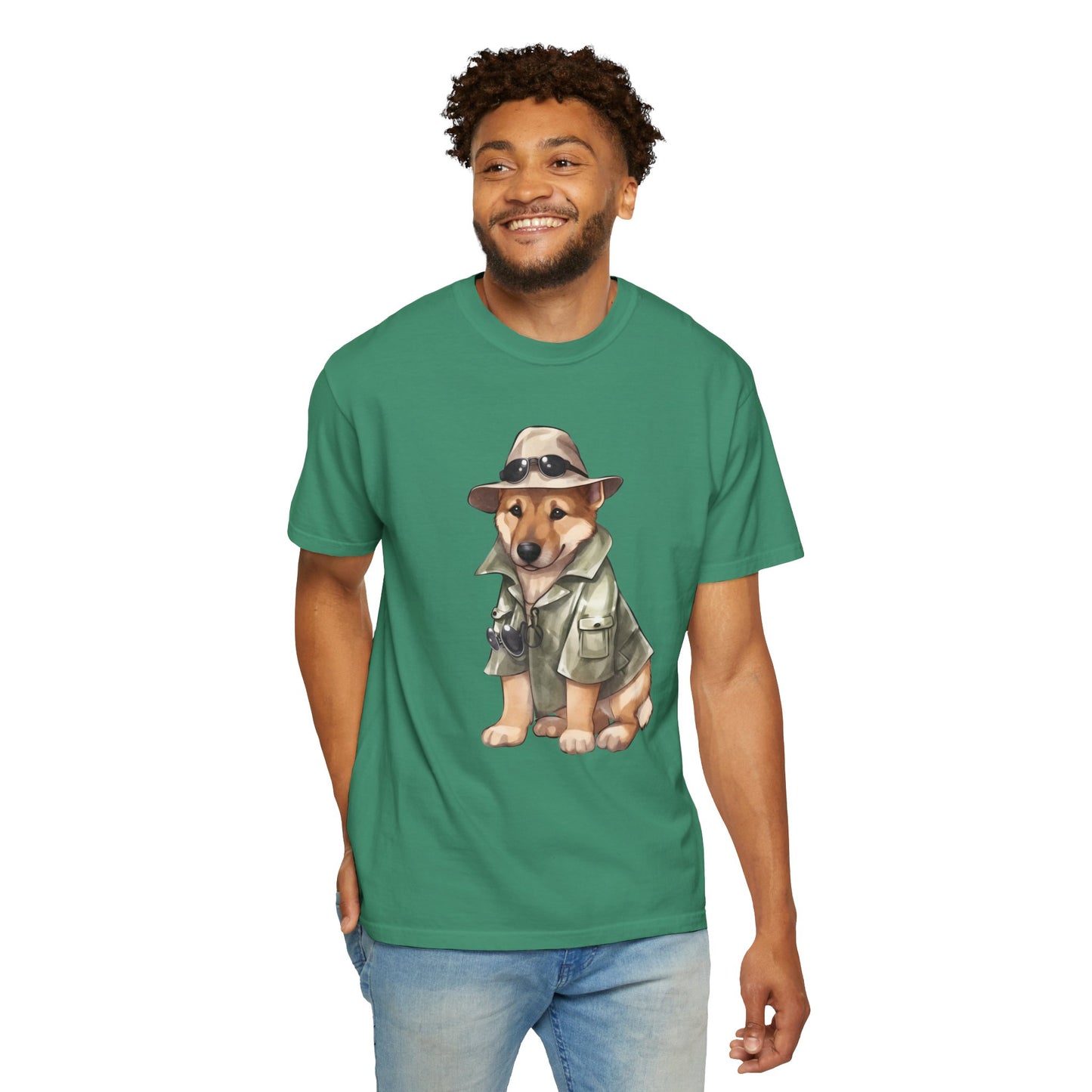 Unisex Dog Lover T-Shirt With a Graphic of German Shepherd Wearing Detector's Hat and Costume
