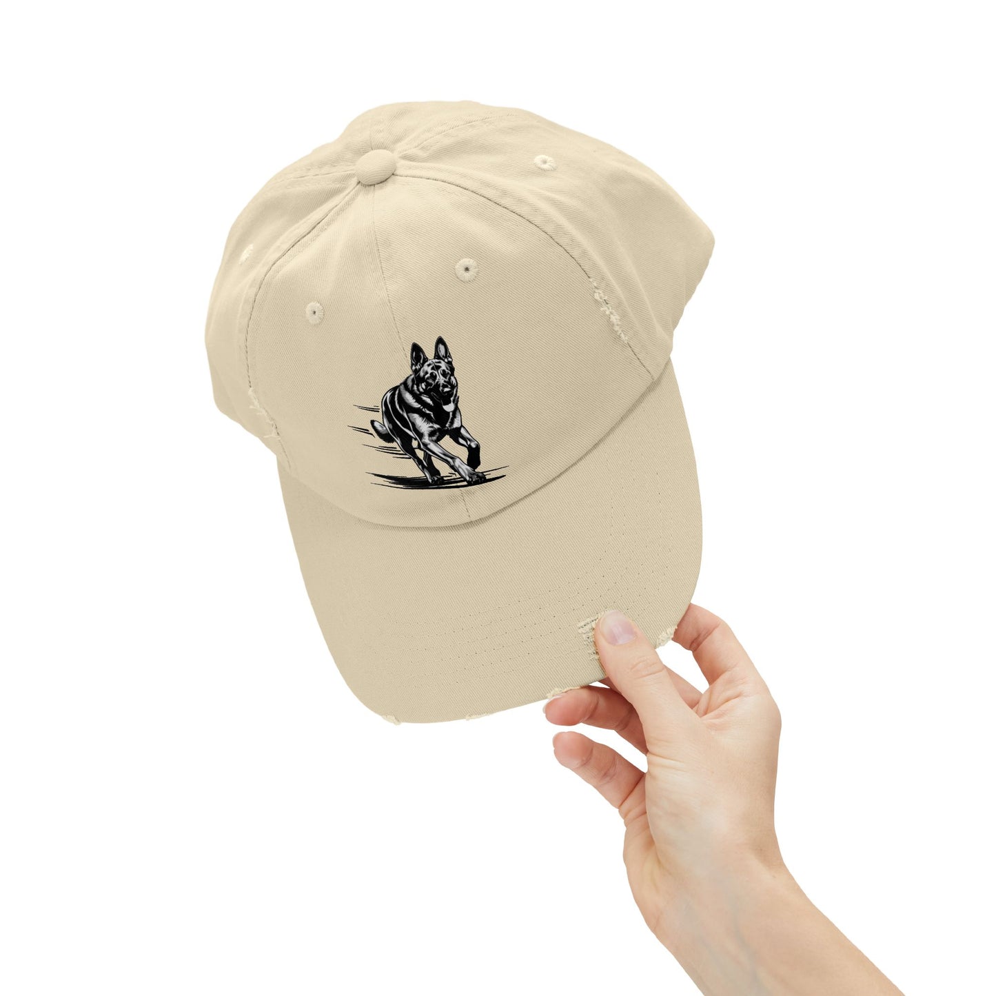 Black Distressed Agility German Shepherd Dog Cap | Unisex Pet Lover Hat, Outdoorsy Style, Casual Wear, Animal Lover Accessory