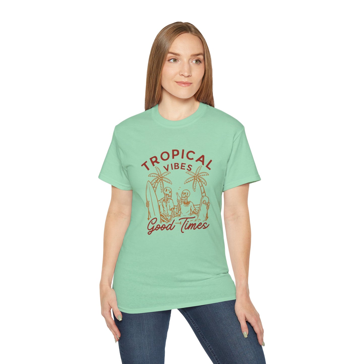 Tropical Vibes Unisex Cotton Tee, Fun Summer Shirt, Vacation Outfit, Beach Party Apparel, Good Times Graphic Tee