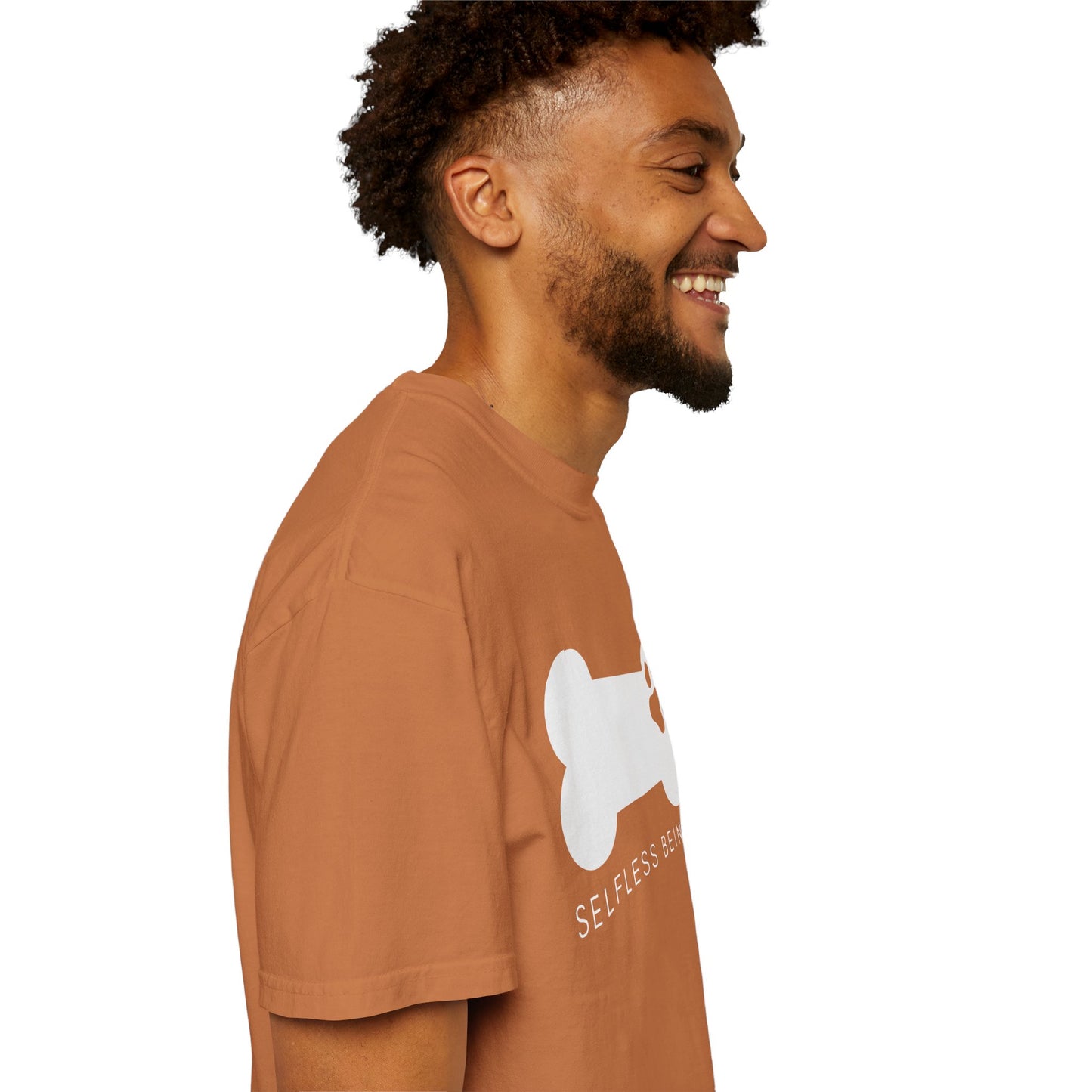 Unisex Dog Lover T-Shirt With Dog's Paw Print Inside a Bone and Caption Selfless Beings