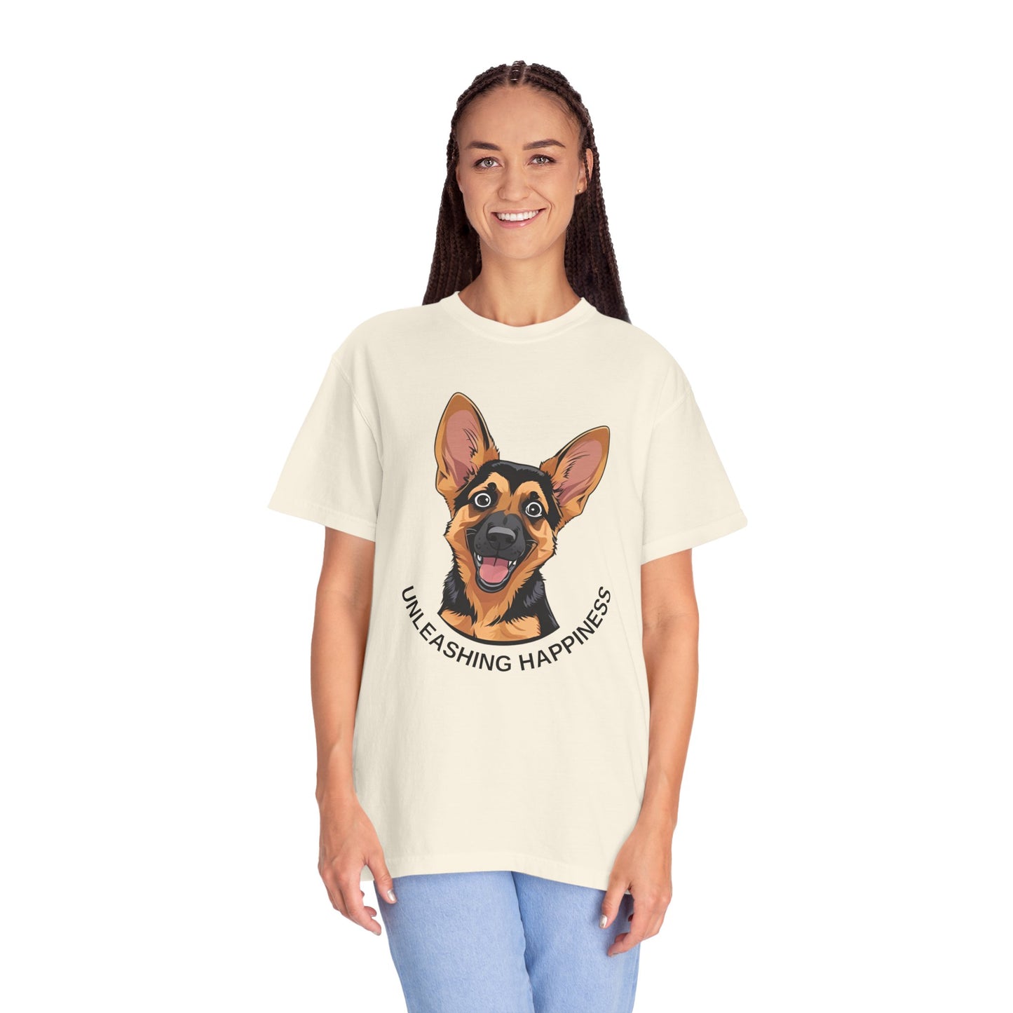 Happy Dog Graphic Tee, Unisex German Shepherd Puppy T-Shirt - Unleashing Happiness, Pet Lover Gift, Animal Lovers Apparel, Unique Dog Lover Shirt