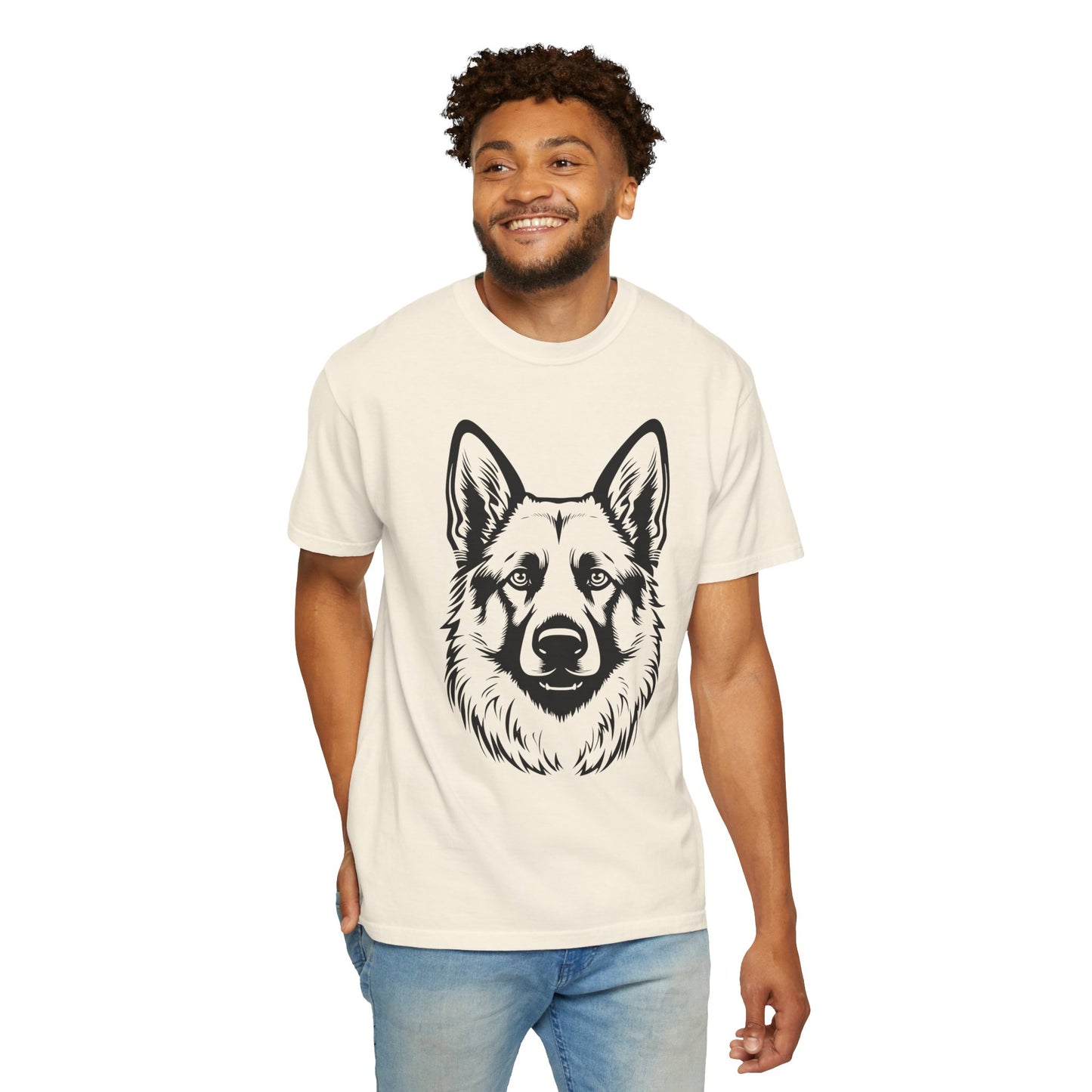 Unisex Dog Lover T-Shirt With a Close Up Graphic of Black and Transparent German Shepherd