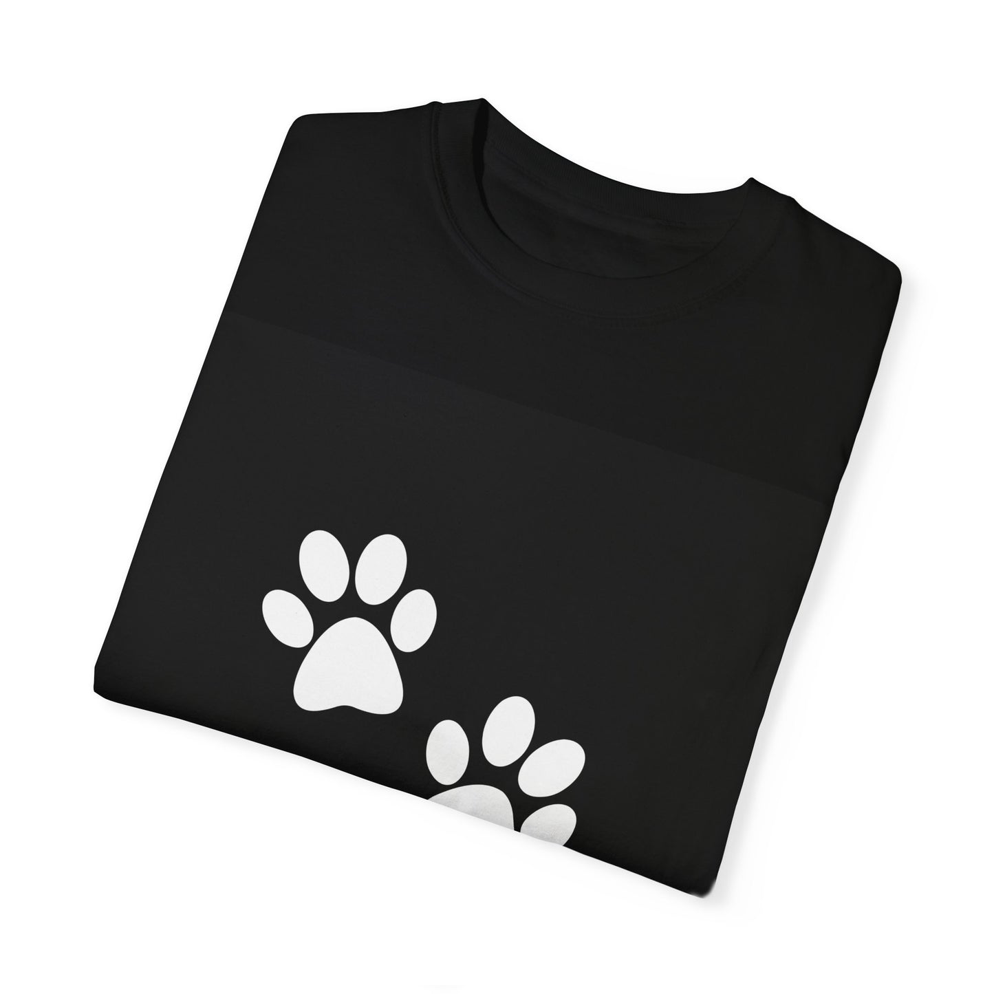 Unisex Dog Lover T-Shirt With White Dog Paw Prints and Caption Selfless Beings