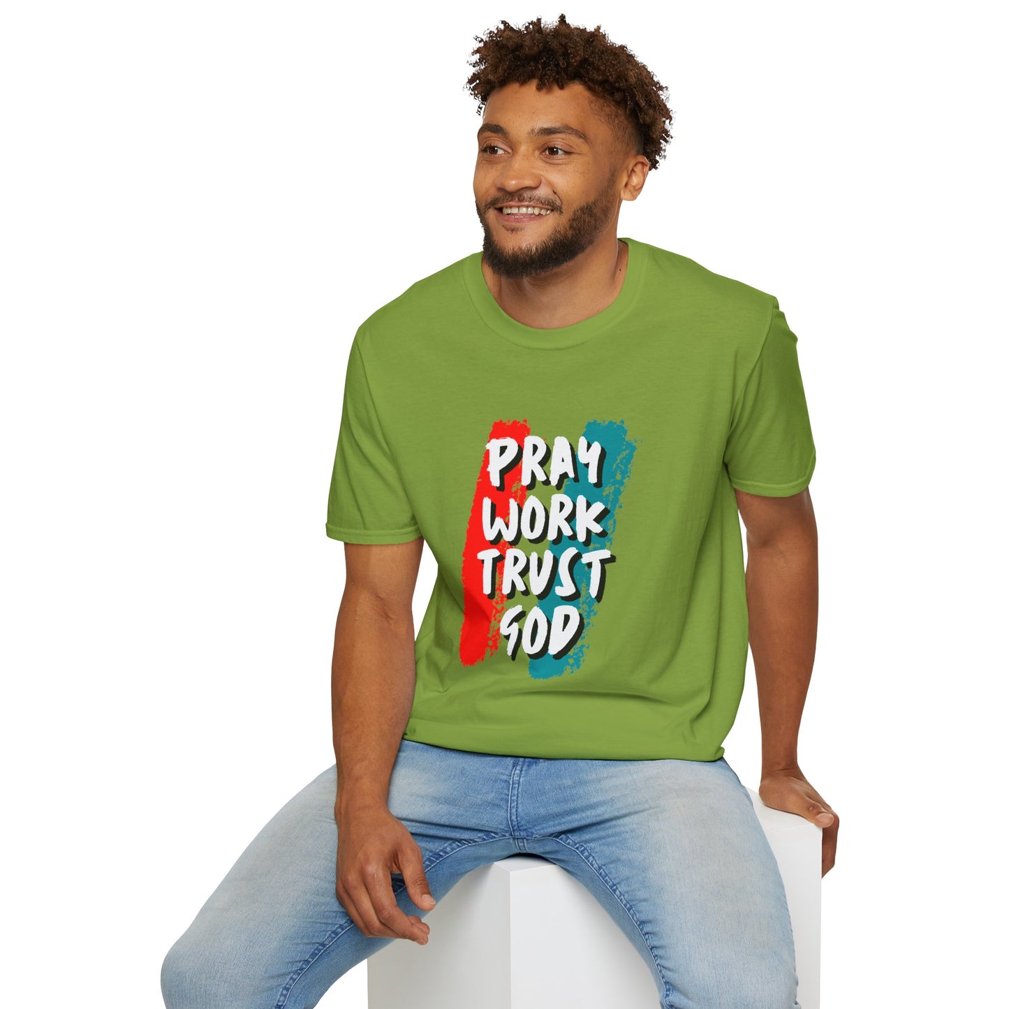 Inspiration Unisex T-Shirt - Pray, Work, Trust God, Motivational Tee, Faith-Based Apparel, Casual Wear, Gift for Believers, Christian Clothing