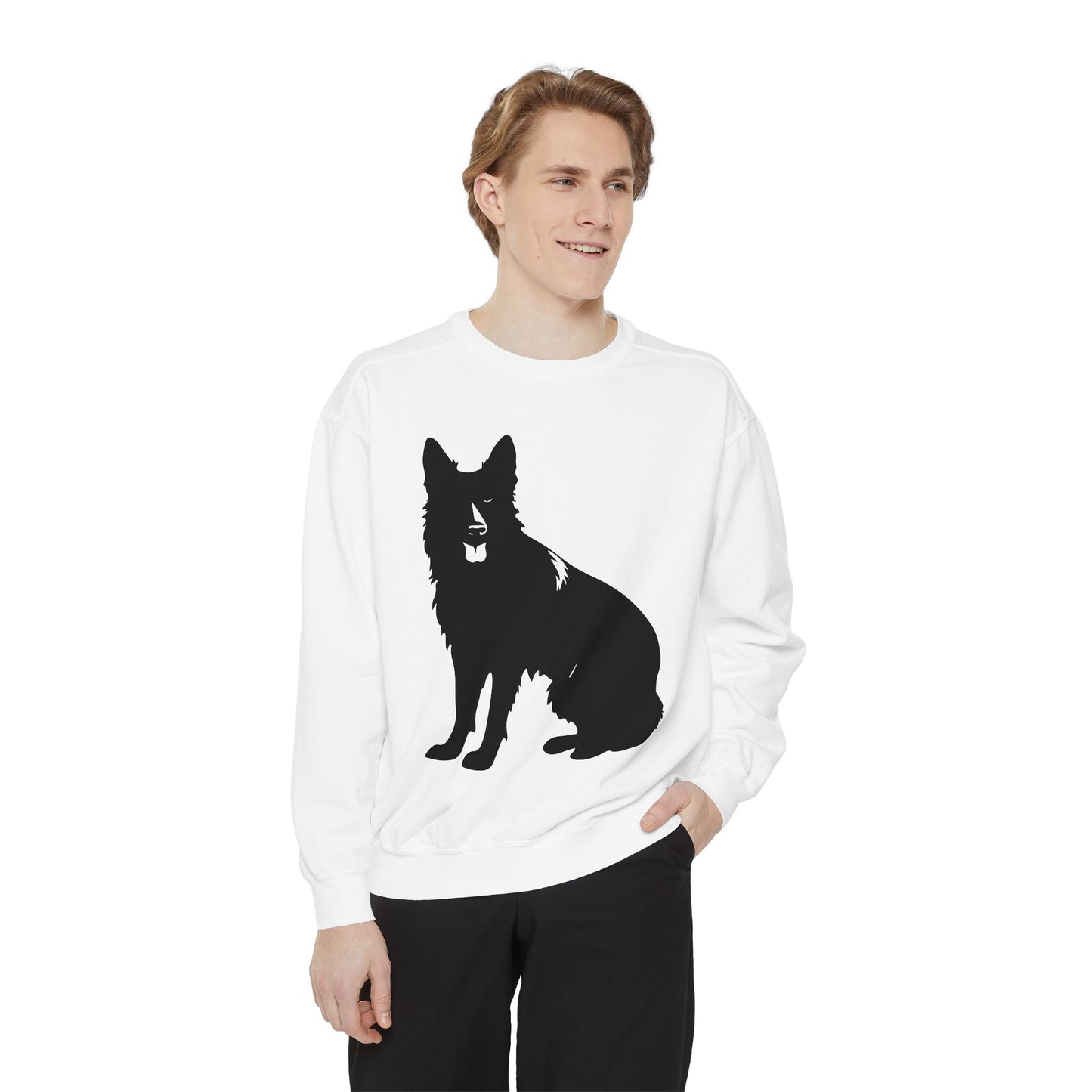 Unisex Dog Lover Sweatshirt With Graphic of Black German Shepherd With Hanging Tongue Sloppily Sitting