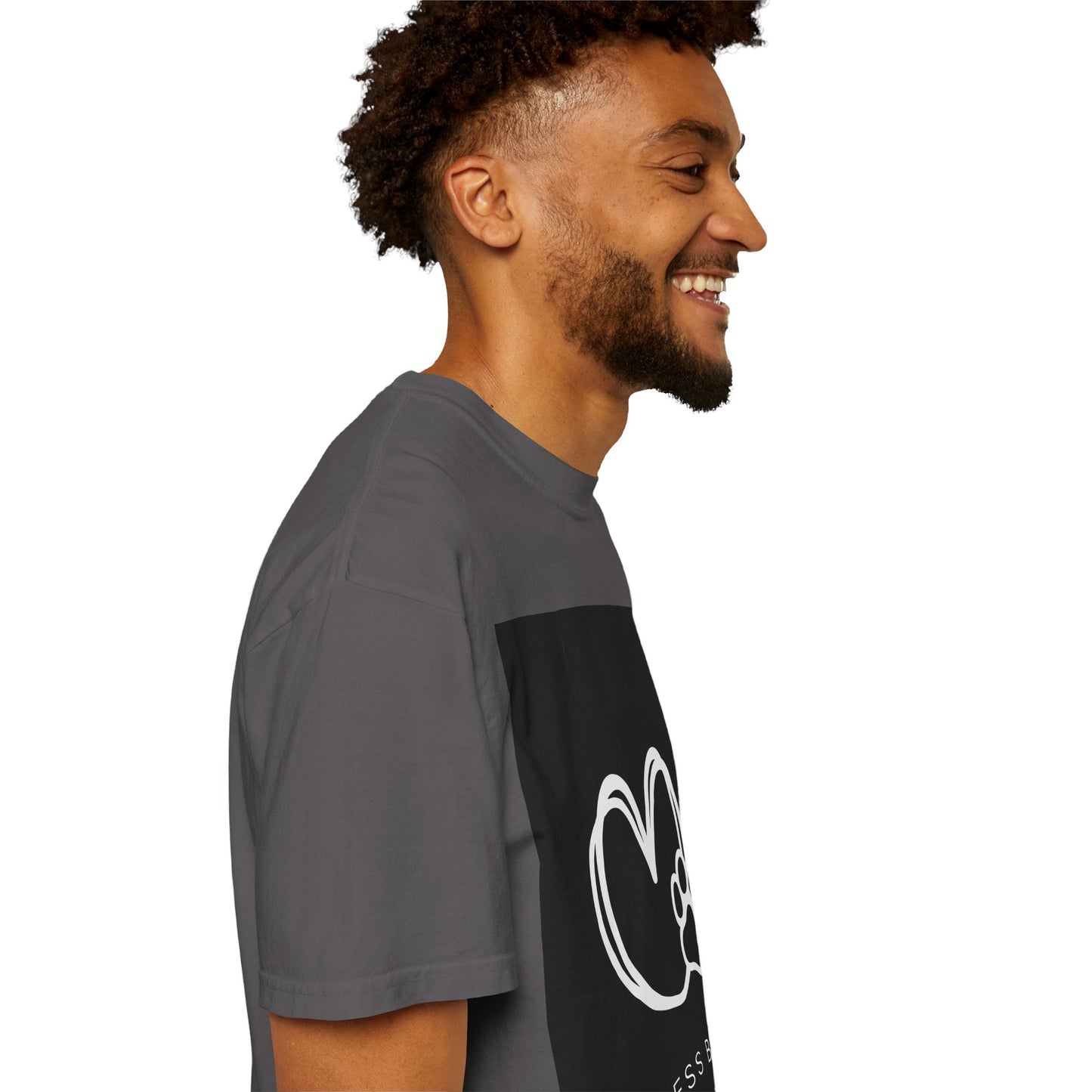 Unisex Dog Lover T-Shirt With White Heart and Dog's Paw Print on Right Side and Caption Selfless Beings