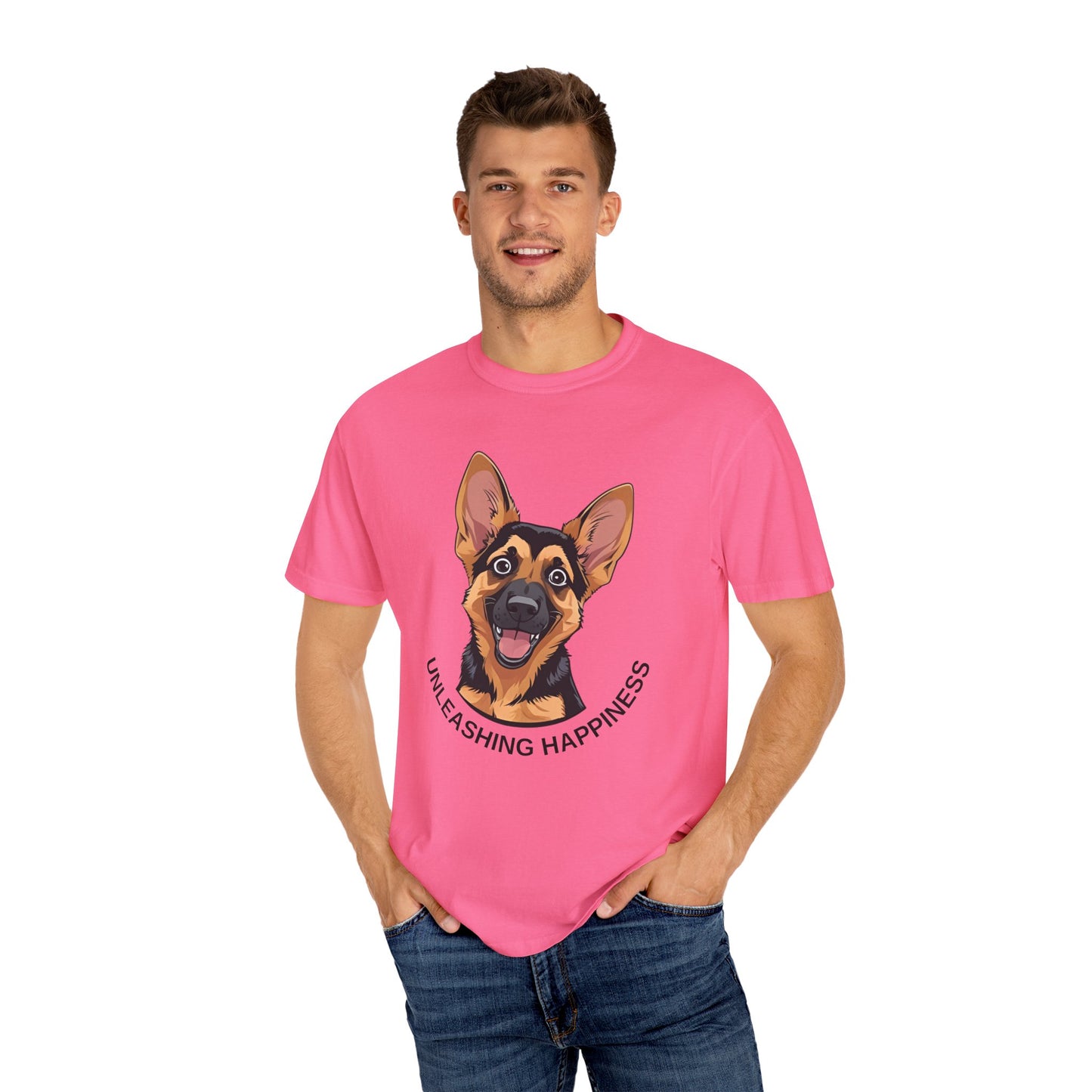 Happy Dog Graphic Tee, Unisex German Shepherd Puppy T-Shirt - Unleashing Happiness, Pet Lover Gift, Animal Lovers Apparel, Unique Dog Lover Shirt