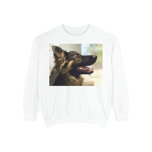 Unisex Dog Lover Sweatshirt With Close Up of Working German Shepherd Mouth Opened