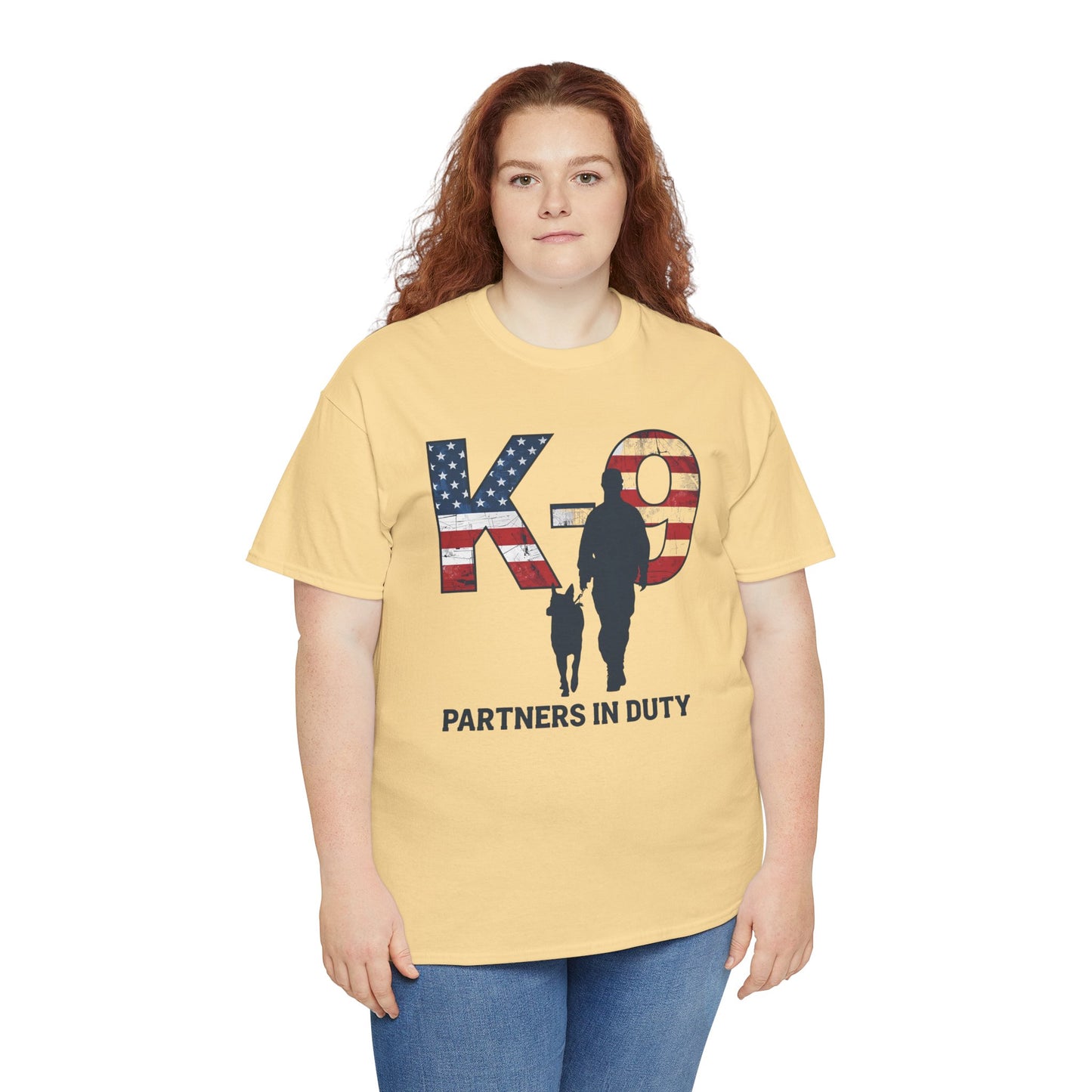 Patriotic K-9 T-Shirt - Partners in Duty Tee | Unisex Heavy Cotton Tee for Dog Lovers, Military Support, Gifts for Dog Handlers