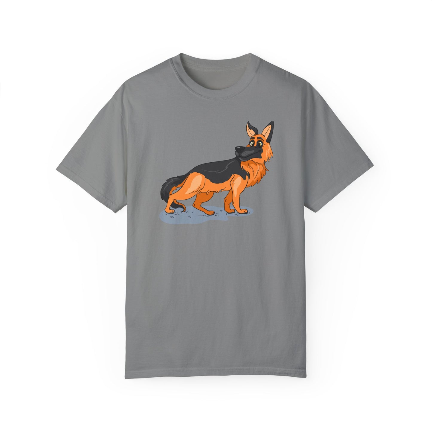 Unisex Dog Lover T-Shirt With a Cartoon of Astonished German Shepherd Turning His Head