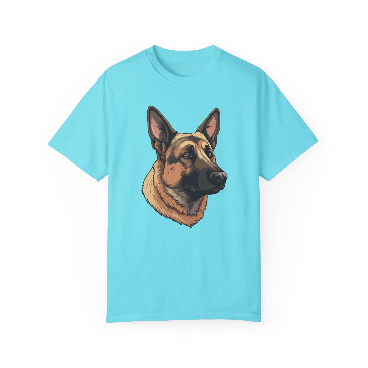 Unisex Dog Lover T-Shirt With a Close Up Graphic of Serious German Shepherd