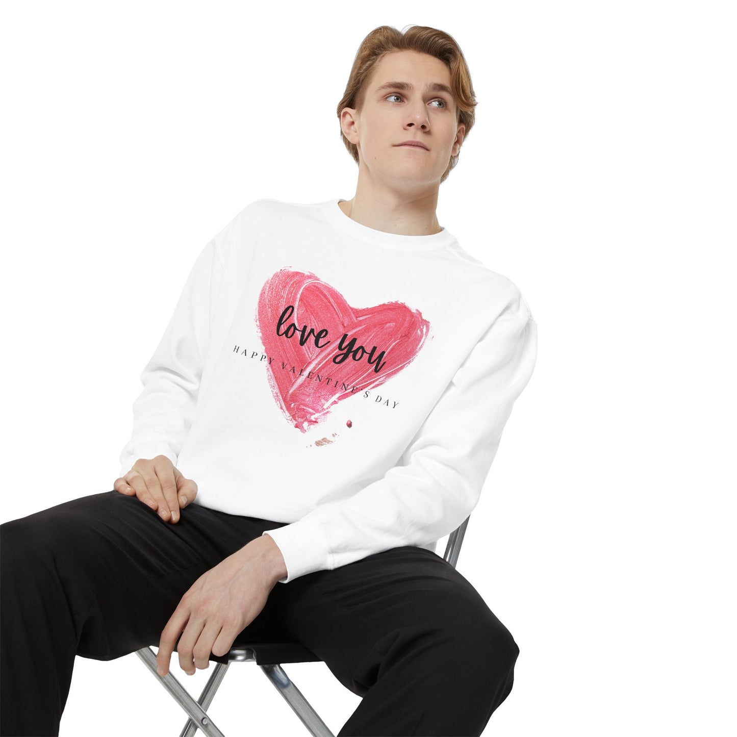 Unisex Valentine's Day Sweatshirt With Brush Art of Red Heart and Caption Love You Inside