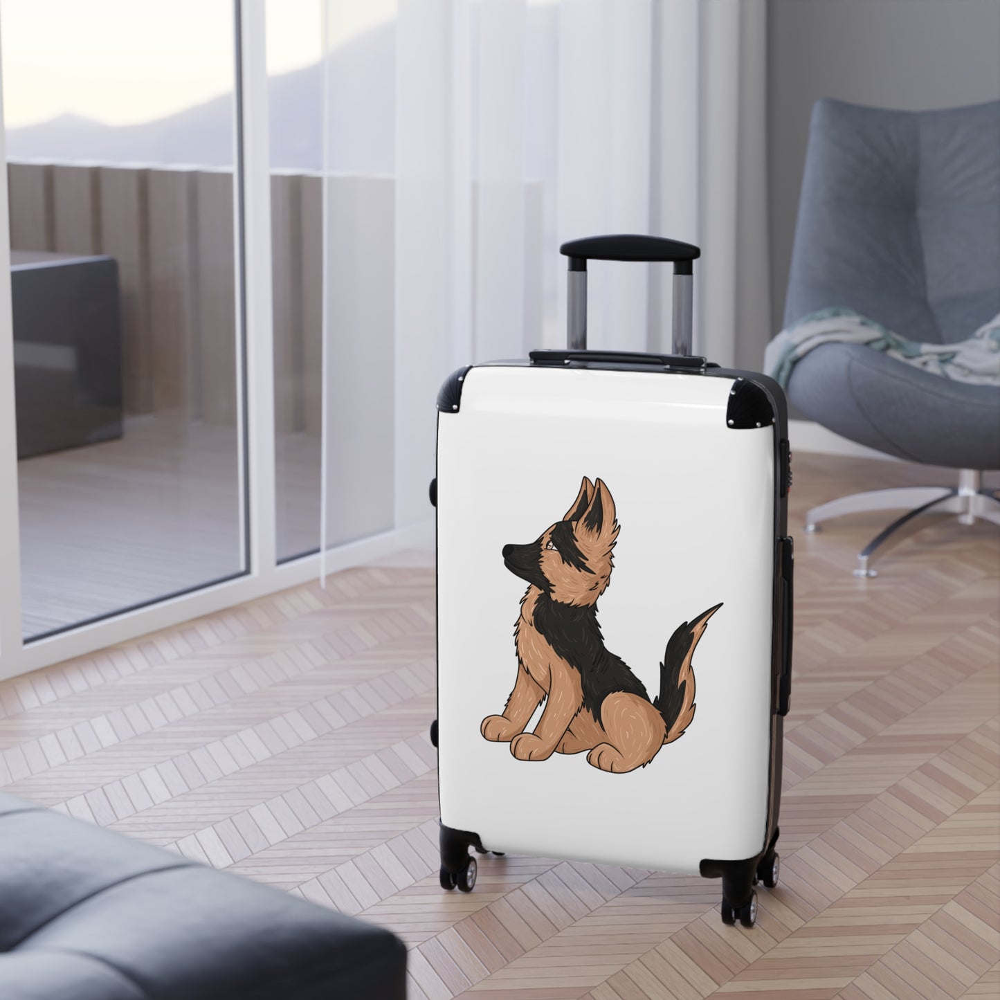 Personalized Dog Lover Suitcase - Featuring Cute German Shepherd Puppy Looking Upward