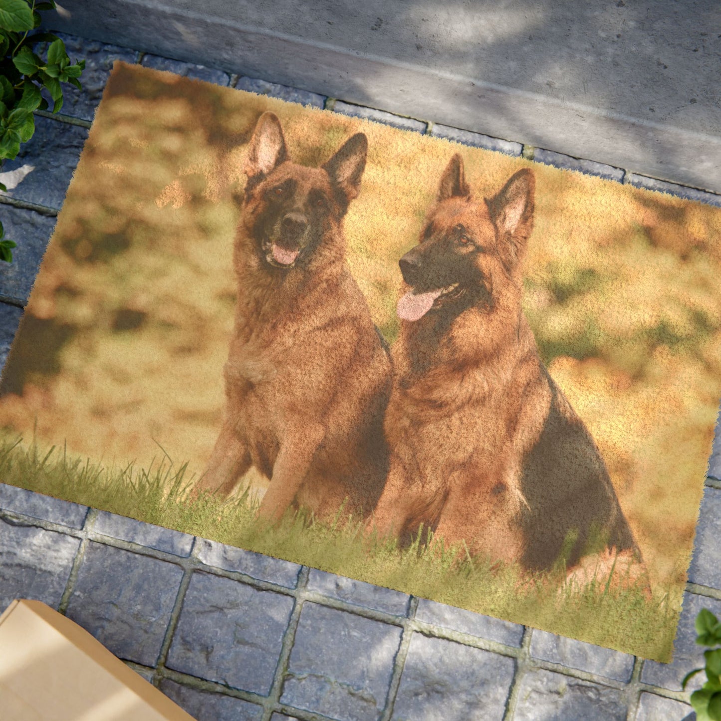Dog Lover's Doormat Featuring Two German Shepherds Sitting on the Grass