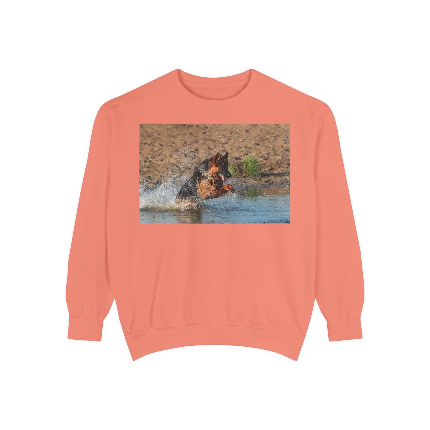 Unisex Dog Lover Sweatshirt With a Long Coat German Shepherd Jumps in the River