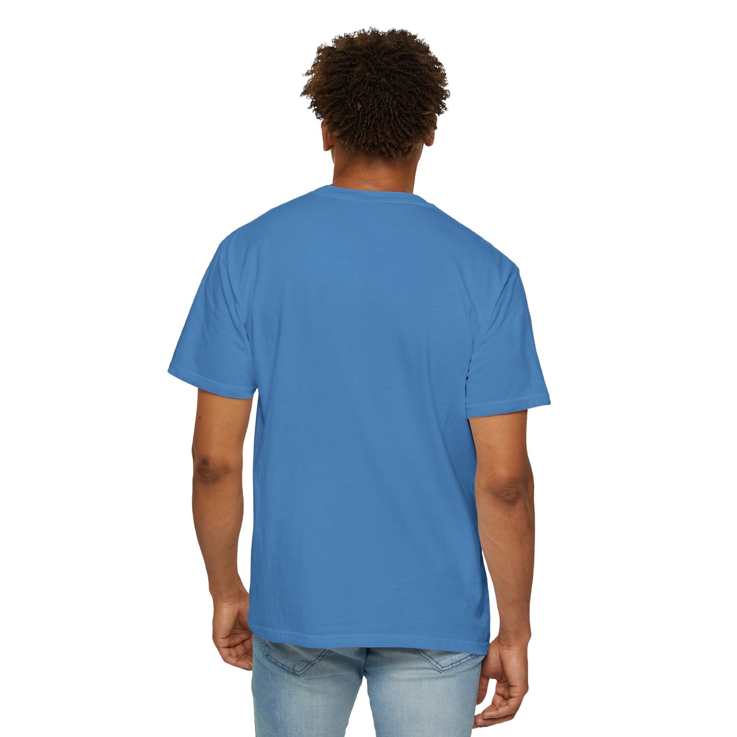 Unisex Dog Lover T-Shirt With Close Up of German Shepherd, Blue Sky in Background and Caption Selfless Beings