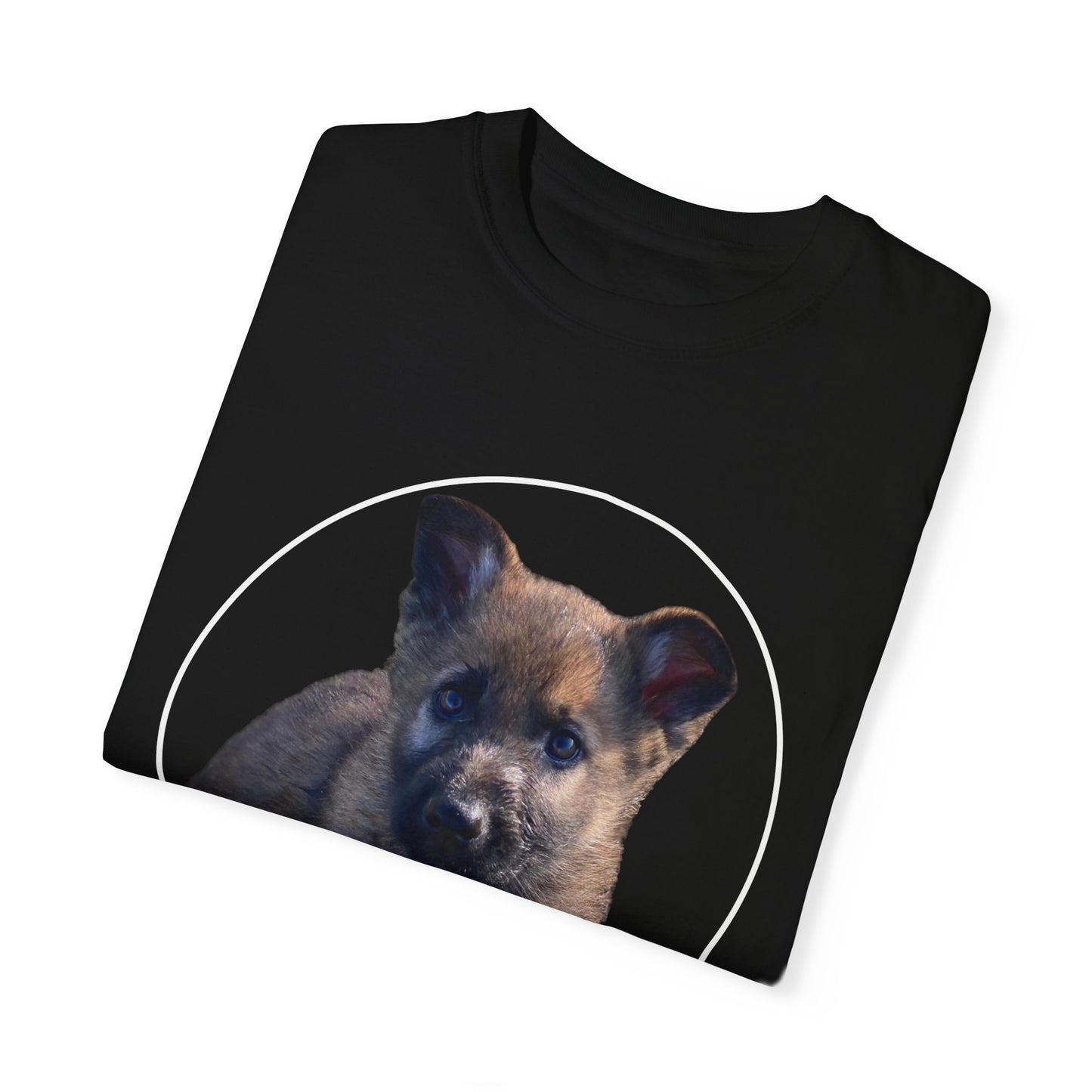 Unisex Dog Lover's T-Shirt With Cute German Shepherd Puppy and Caption Cuteness Overloaded