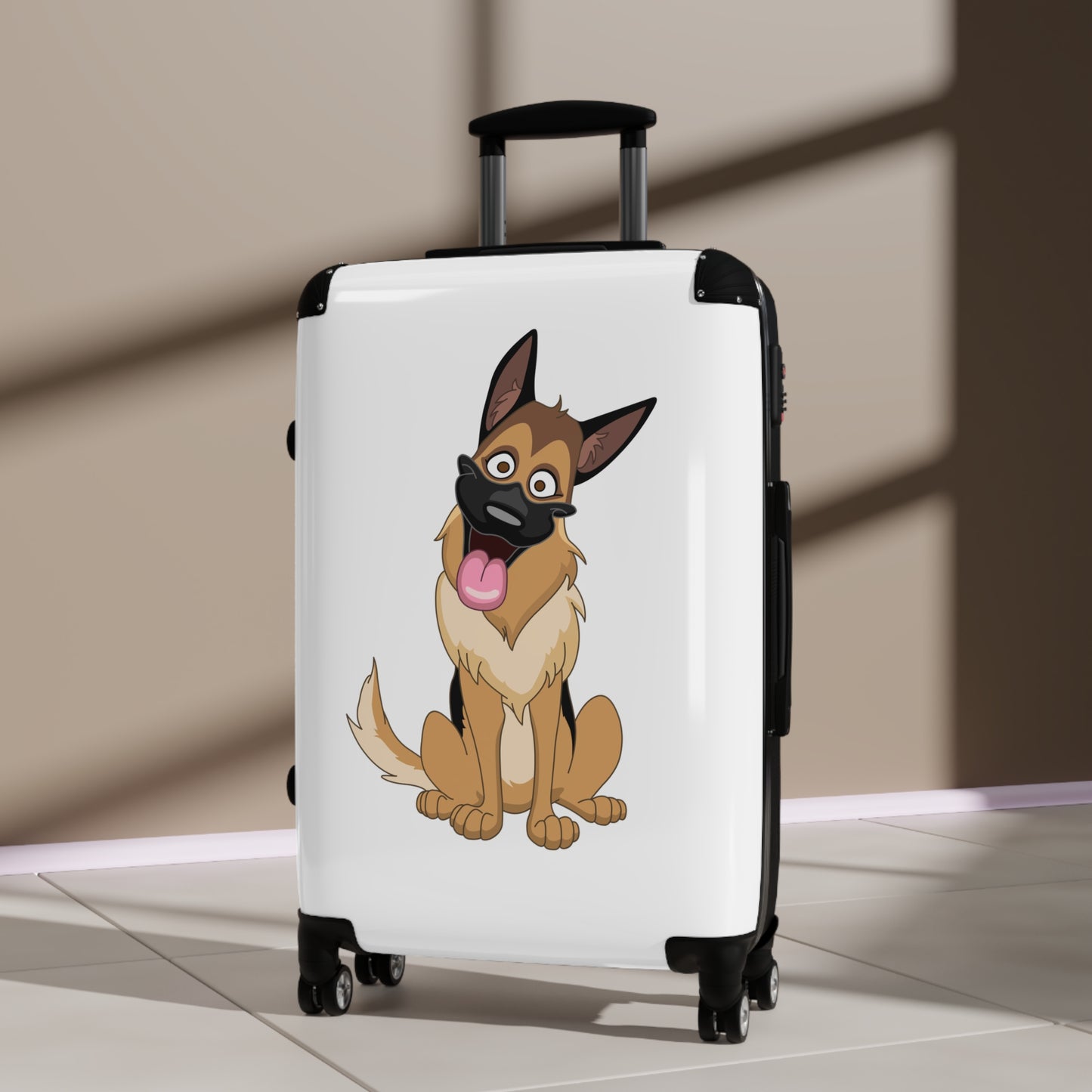 Funny Dog Design Suitcase - Cartoon of German Shepherd Sloppily Sitting