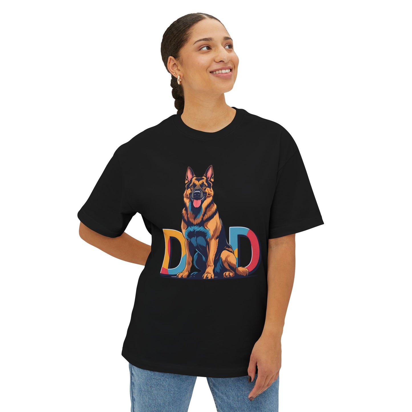 German Shepherd Dad Unisex Oversized Boxy Tee, Dog Lover Gift, Pet Portrait Shirt, Casual Streetwear, Animal Lover Apparel