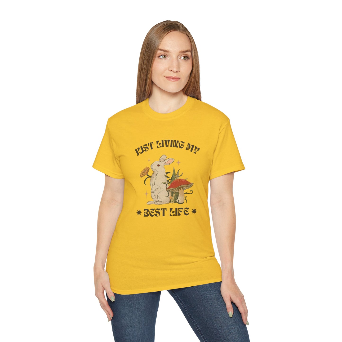 Unisex Ultra Cotton Tee - Just Living My Best Life Bunny Design, Cute Rabbit Shirt, Gift for Animal Lovers, Spring Fashion