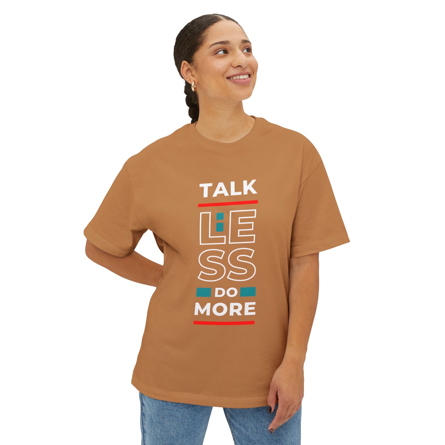 Unisex Oversized Boxy Tee - Motivational Talk Less Do More Shirt, Casual Wear, Everyday Style, Gift for Friends, Comfortable Tee