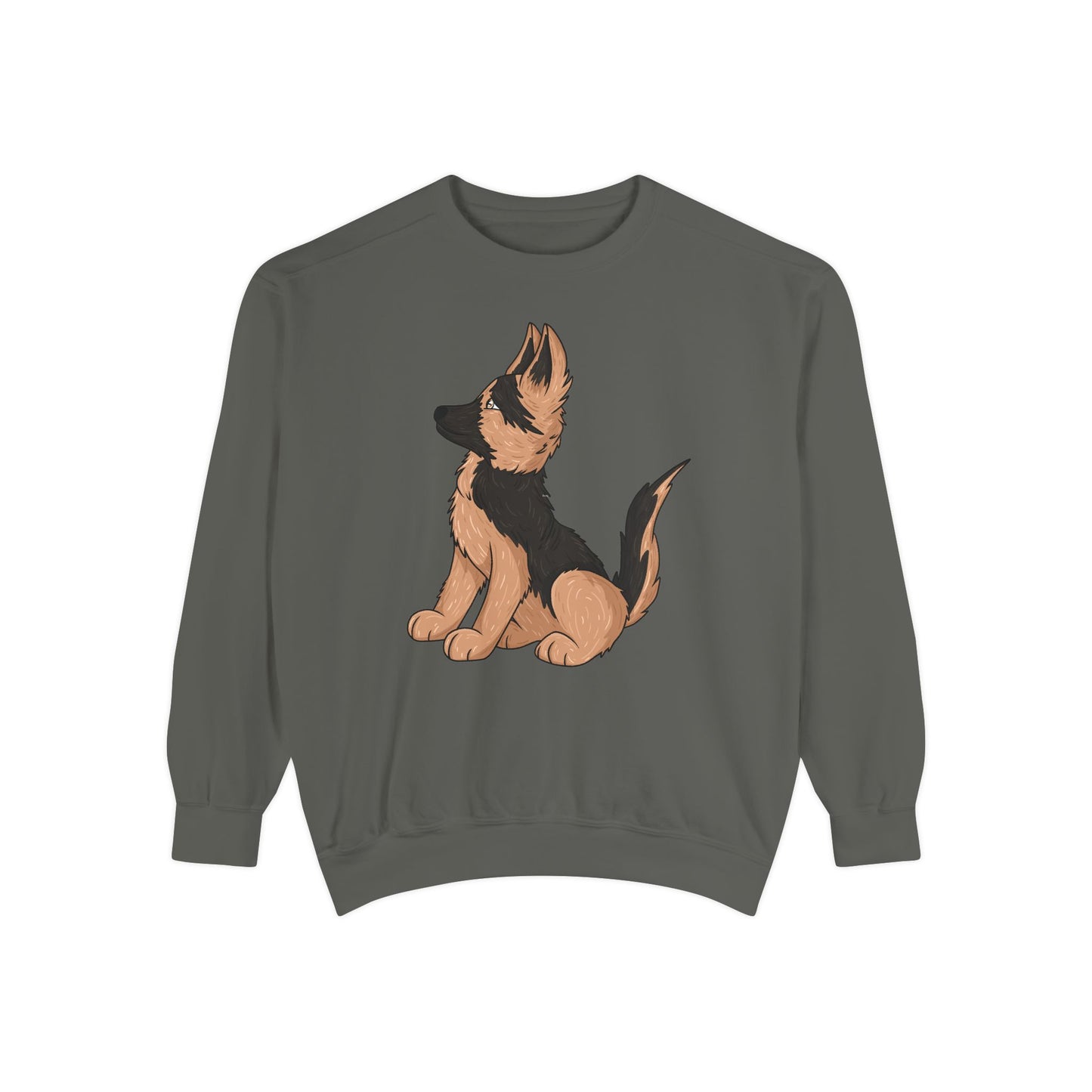 Unisex Dog Lover Sweatshirt With a Graphic of Cute German Shepherd Puppy Looking Upward
